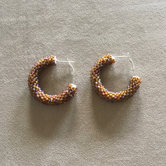 Hand Crafted Beaded Hoop Earrings - Picture 1 of 4
